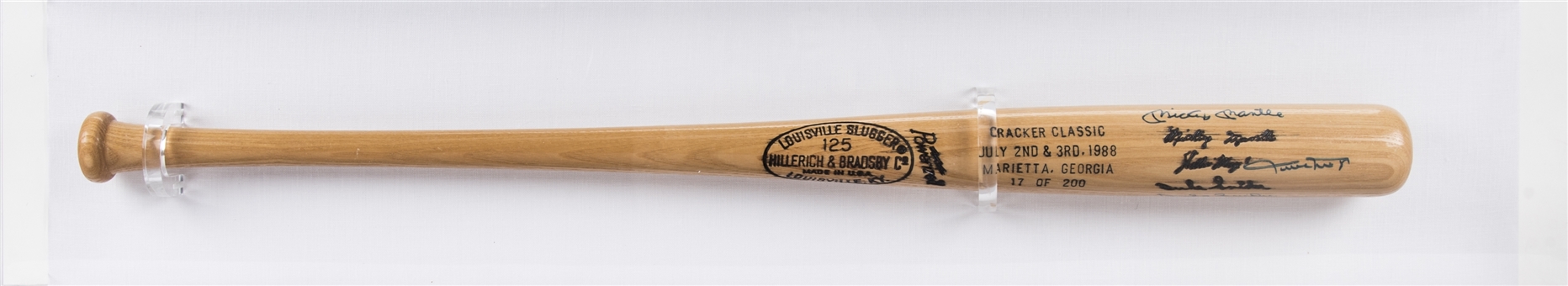 1988 Mickey Mantle, Duke Snider, & Willie Mays Multi Signed Louisville Slugger Cracker Classic Commemorative Bat in Display Case (17/200) (SGC)